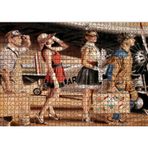 Cakatablo Eski Uçak, Pilotlar ve Kadın Yolcular 1000 Parça Puzzle Yapboz MDF Ahşap