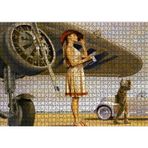 Cakatablo Eski Uçak ve Beyaz Elbiseli Mektup Okuyan Kadın 1000 Parça Puzzle Yapboz MDF Ahşap
