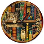 Cakatablo Eski Zeminde Kütüphanede Uyuyan Kedi Duvar Saati