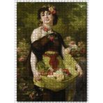 Cakatablo Eteğinde Çiçekleriyle Çiçekçi Kız 1000 Parça Puzzle Yapboz MDF Ahşap