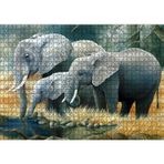 Cakatablo Fil Ailesi Su Kenarında Dijital Çizim 1000 Parça Puzzle Yapboz MDF Ahşap
