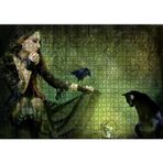 Cakatablo Gotik Kız Kara Kedi Karga ve Cam Küre 1000 Parça Puzzle Yapboz MDF Ahşap