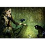 Cakatablo Gotik Kız Kara Kedi Karga ve Cam Küre 120 Parça Puzzle Yapboz MDF Ahşap