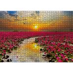 Cakatablo Günbatımında Gölde Pembe Çiçekler 1000 Parça Puzzle Yapboz MDF Ahşap