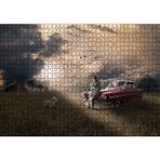 Cakatablo Günbatımında Kız Araba Kuzu ve Bulutlu Gökler 1000 Parça Puzzle Yapboz MDF Ahşap