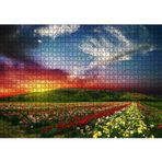 Cakatablo Günbatımında Tepeler ve Rengarenk Çiçekler 1000 Parça Puzzle Yapboz MDF Ahşap