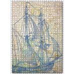 Cakatablo Haritada Mavi Yelkenli Gemi Figürü Görseli 1000 Parça Puzzle Yapboz MDF Ahşap