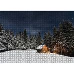 Cakatablo Karlı Ağaçlar Açık Gökyüzü ve Orman Kulübesi 1000 Parça Puzzle Yapboz MDF Ahşap