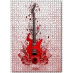 Cakatablo Kırmızı Elektrogitar ve Kırmızı Çiçekler Pembe Arkaplan 1000 Parça Puzzle Yapboz MDF Ahşap