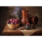 Cakatablo Kırmızı Erik Sepet Kavsnoz Mavi Çiçek Demeti Konsepti Görsel 1000 Parça Puzzle Yapboz MDF Ahşap
