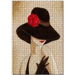 Cakatablo Kırmızı Gelincik Çiçekli Şapkalı Kadın Görseli 1000 Parça Puzzle Yapboz MDF Ahşap