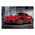 Cakatablo Kırmızı Renk Alfa Romeo 8c Competizione Araba, Mdf Ahşap Tablo