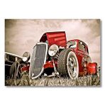 Cakatablo Klasik Kırmızı Hot Rod Araba Görseli Mdf Ahşap Tablo