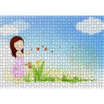 Cakatablo Küçük Kız, Çiçekler ve Bulutlar 1000 Parça Puzzle Yapboz MDF Ahşap