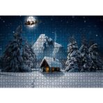 Cakatablo Kulübe Karlı Dağ Geyikler ve Noel Baba 1000 Parça Puzzle Yapboz MDF Ahşap