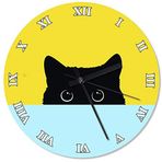 Cakatablo Meraklı Kara Kedi Baskılı Duvar Saati