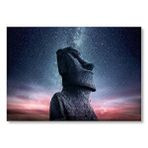 Cakatablo Moai Heykeli Easter Adası Günbatımı Ve Yıldızlı Gökyüzü Mdf Ahşap Tablo