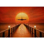 Cakatablo Okyanus İskele Günbatımı ve Uçak 1000 Parça Puzzle Yapboz MDF Ahşap
