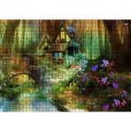 Cakatablo Ormandaki Sevimli Kulübe Köprü ve Çiçekler 1000 Parça Puzzle Yapboz MDF Ahşap