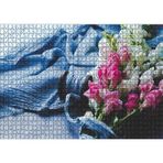 Cakatablo Pembe Beyaz Çiçekli Buket ve Mavi Kumaş 1000 Parça Puzzle Yapboz MDF Ahşap