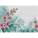 Cakatablo Pembe Çiçekler Yeşil Tohumlar ve Flu Desenler 1000 Parça Puzzle Yapboz MDF Ahşap