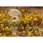 Cakatablo Sarı Çiçekler ve Ampul İçerisindeki Yalnız Sarı Çiçek 1000 Parça Puzzle Yapboz MDF Ahşap