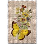 Cakatablo Sarı Kelebek Ve Papatya Çiçek Görseli 1000 Parça Puzzle Yapboz MDF Ahşap