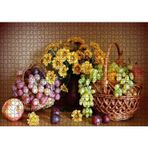 Cakatablo Sepette Meyvalar Vazoda Çiçek Görseli 1000 Parça Puzzle Yapboz MDF Ahşap