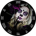 Cakatablo Siyah Zeminde Meksika Catrina Makyajı Duvar Saati