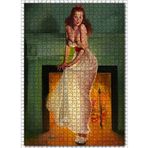 Cakatablo Şömine Önünde Beyaz Gecelikli Kadın 1000 Parça Puzzle Yapboz MDF Ahşap