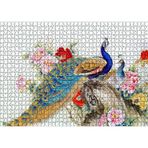 Cakatablo Tavuskuşları ve Çiçekler Dijital Çizim 1000 Parça Puzzle Yapboz MDF Ahşap
