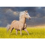 Cakatablo Toprak Rengi At Çiçekler Arasında Koşarken Görsel 1000 Parça Puzzle Yapboz MDF Ahşap