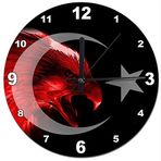 Cakatablo Türk Bayrağı Kırmizi Kartal Sessiz Duvar Saati