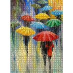 Cakatablo Yağmurda Renkli Şemsiyeli İnsanlar 1000 Parça Puzzle Yapboz MDF Ahşap