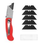 Çakı Tipi Katlanır Maket Bıçağı, Halı Falçatası, 5 Yedek Bıçak ile (KIRMIZI)
