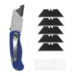 Çakı Tipi Katlanır Maket Bıçağı, Halı Falçatası, 5 Yedek Bıçak ile (MAVİ)