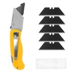 Çakı Tipi Katlanır Maket Bıçağı, Halı Falçatası, 5 Yedek Bıçak ile (SARI)