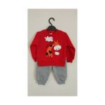 Çakır Bebe Unisex Bebek Çocuk Alt Üst Eşofman Takımı Kışlık 3 Ip Şardonlu Kırmızı Zürafa Model - 1 Yaş - Açık Gri - Kırmızı