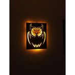 Çakra Baykuş LED Işıklı Tablo Ahşap 50X40CM - 50 x 40 cm - Siyah