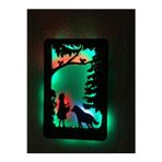 Çakra Kurt ve Kız Temalı LED Işıklı Ahşap Tablo 50X35CM