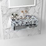 Calacatta Viola Cilalı Duvara Montaj Depolama Alanlı Mermer Lavabo Ntrvs198 Beyaz