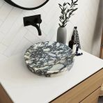 Calacatta Viola Cilalı Mermer Yuvarlak Çanak Lavabo Ntrvs223 Beyaz
