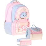 Calacilo Cloudy Pembe Mavi Renkli Pembe - Mavi Kız Çocuk Üçlü Ilkokul Okul Çantası Seti - SETCC-C4086A