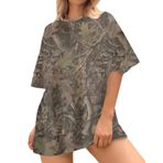 calbatic Camo baskı büyük boy T shirt kadınlar için kısa kollu grafik baskı mürettebat boyun Baggy gömlek sevimli tunik Tee Tops, Tozlu Yeşil, S