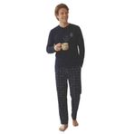 CALİA Erkek Ekoseli Uzun Kollu Pijama Takımı, Lacivert, 2XL