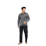 CALİA Erkek Interlok Yaka Düğmeli Uzun Kollu Pijama Takımı, Gri-Lacivert, 2XL