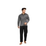 CALİA Erkek Kışlık İnterlok Yaka Düğmeli Uzun Kollu Pijama Takımı, Gri-Siyah, L Beden
