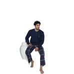 CALİA Erkek Penye Süprem Uzun Kol Pijama Takımı, Ekose Desen, Lacivert, XL