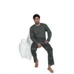 CALİA Erkek Penye Süprem Uzun Kol Pijama Takımı, Haki Ekose, 2XL