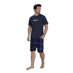 CALİA Erkek Pijama Takımı, Şortlu, Kısa Kol, %100 Pamuk, Ekose Desen, Lacivert, 2XL